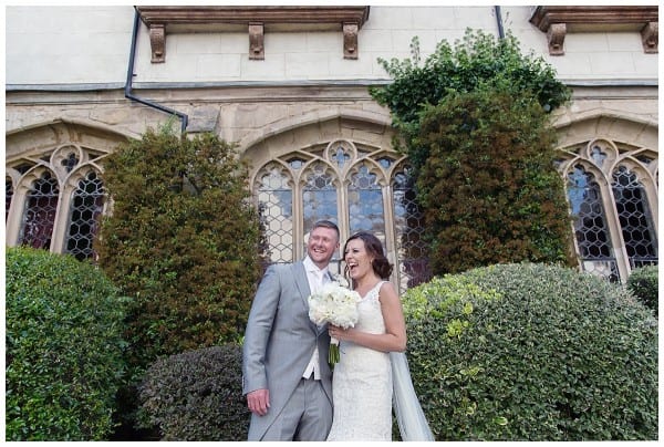 bride and groom laughing
