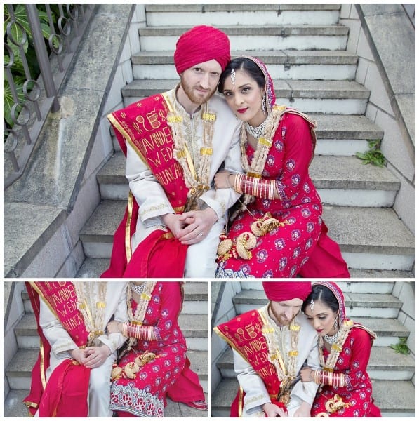 bride and groom on the steps