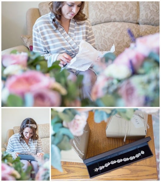 bride opening a gift from groom
