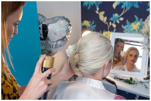 Bride having her hair done