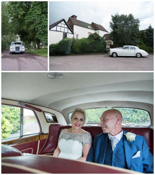 The brides arrival at Bordesley Park Farm with her Dad